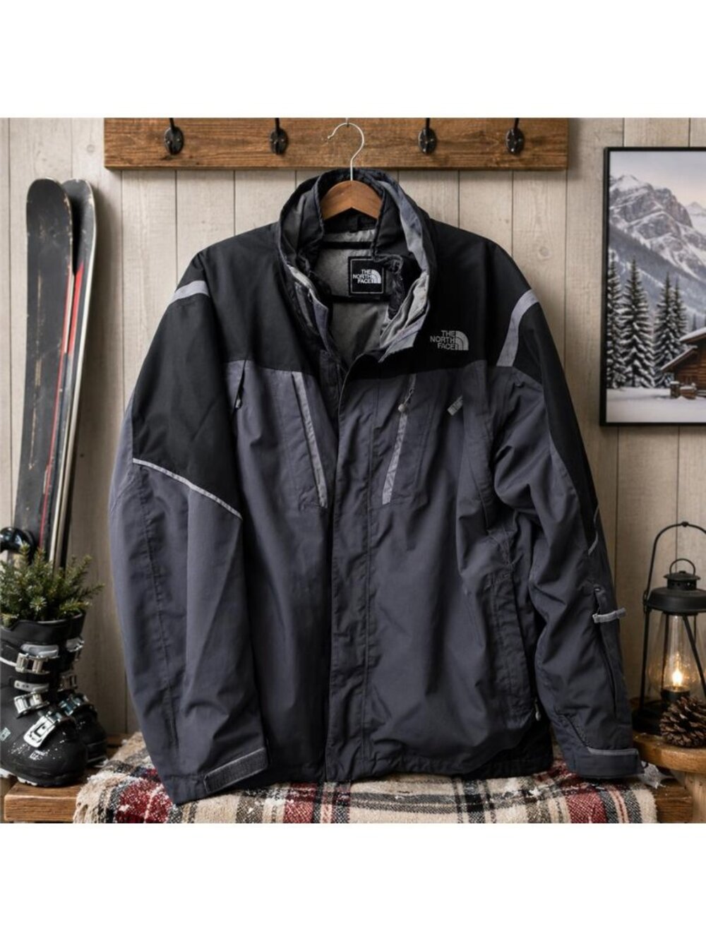 The North Face Men’s L Black Gray Ski Snowboard Jacket Powder Skirt No Hood